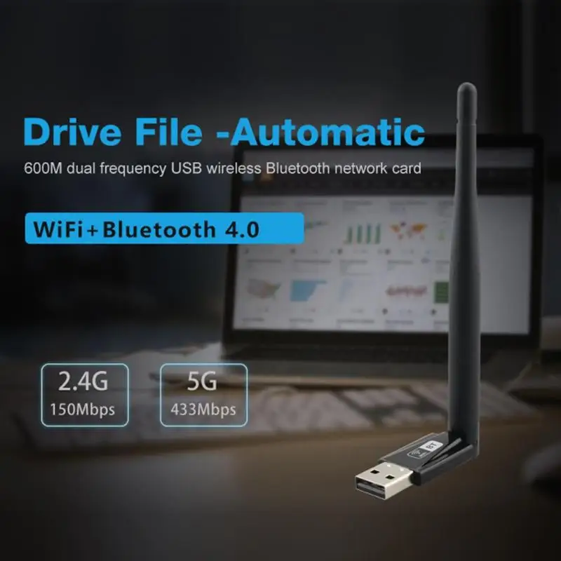 Файл двухдиапазонный Wi-Fi Bluetooth сетевая карта адаптер для ноутбука 600 Мбит/с higyh-скорость автоматический привод антенны