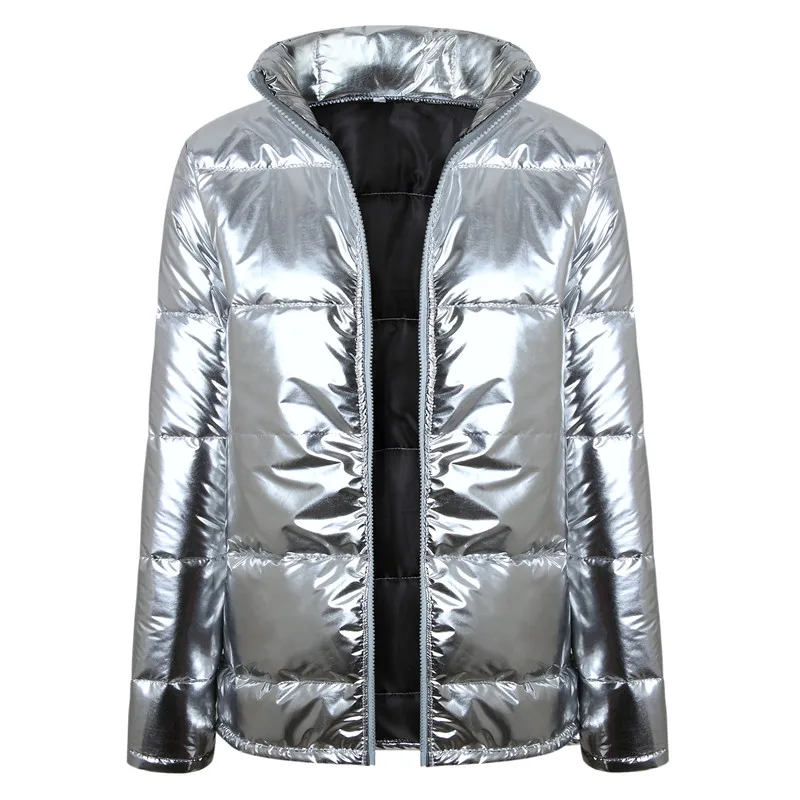 Sale Shop \u003d Zipper Parka Women Stand Collar Puffer Jacket Coat Silver Shiny Warm Jackets Femme Padded Parkas Snow Wear Winter Fashion 2018,in Parkas from
