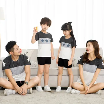 

2019 Summer Family Matching T-shirt Cotton Patchwork T-shirts Casual Short Sleeve Father Mother Kids T-shirts Couple Tee Tops