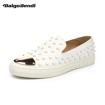 

Fashion Men Rivet Metal Genuine Leather Slip On Punk Casual Loafer Shoes Driving Car Shoes