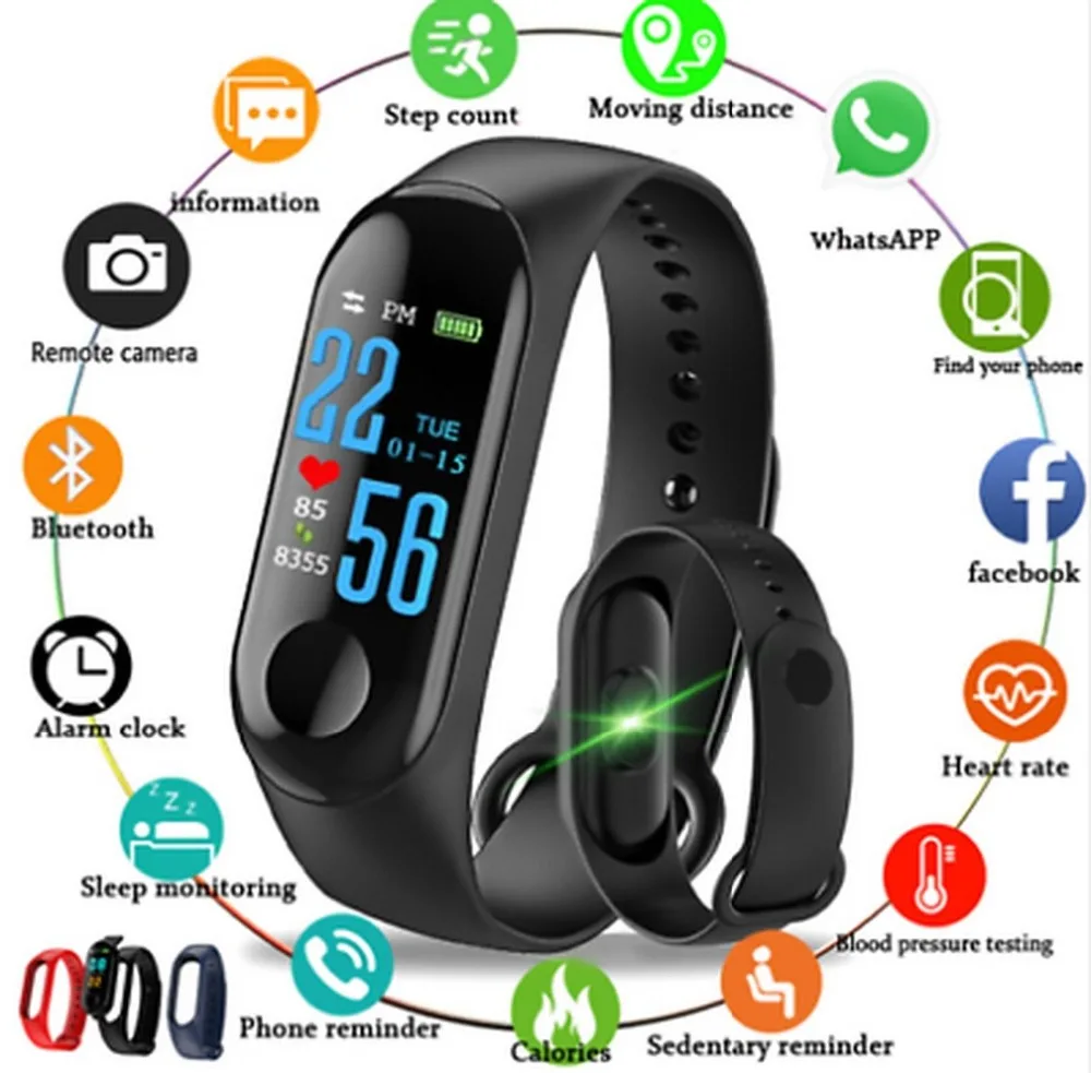 

New Smart Bracelet Color Screen Blood Pressure Heart Rate Watch Sleep Monitor Sport Fitness Smart Band for IPhone Silicone Watch