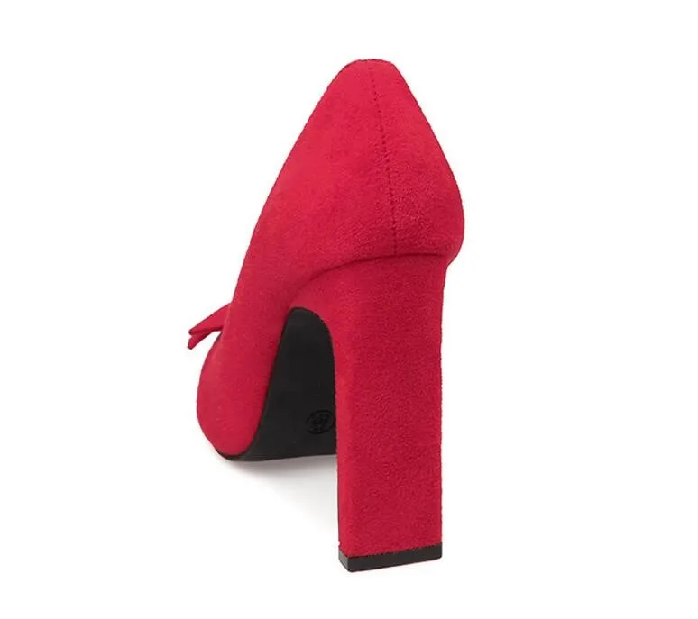 Pearl 2018 Tacón Heels Para Alto Bombas Grueso Dedo Gamuza Cuadrado khaki red Señaló Mujeres Las Heels Heels amp; De Mujer {d Pajarita Del Zapatos Pie Heels Henlu} Black gray xw1tPH