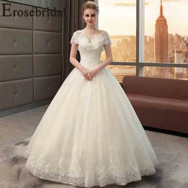 Erosebridal Lace Wedding Dress 2019 Sheer Neck Ball Gown Bridal
