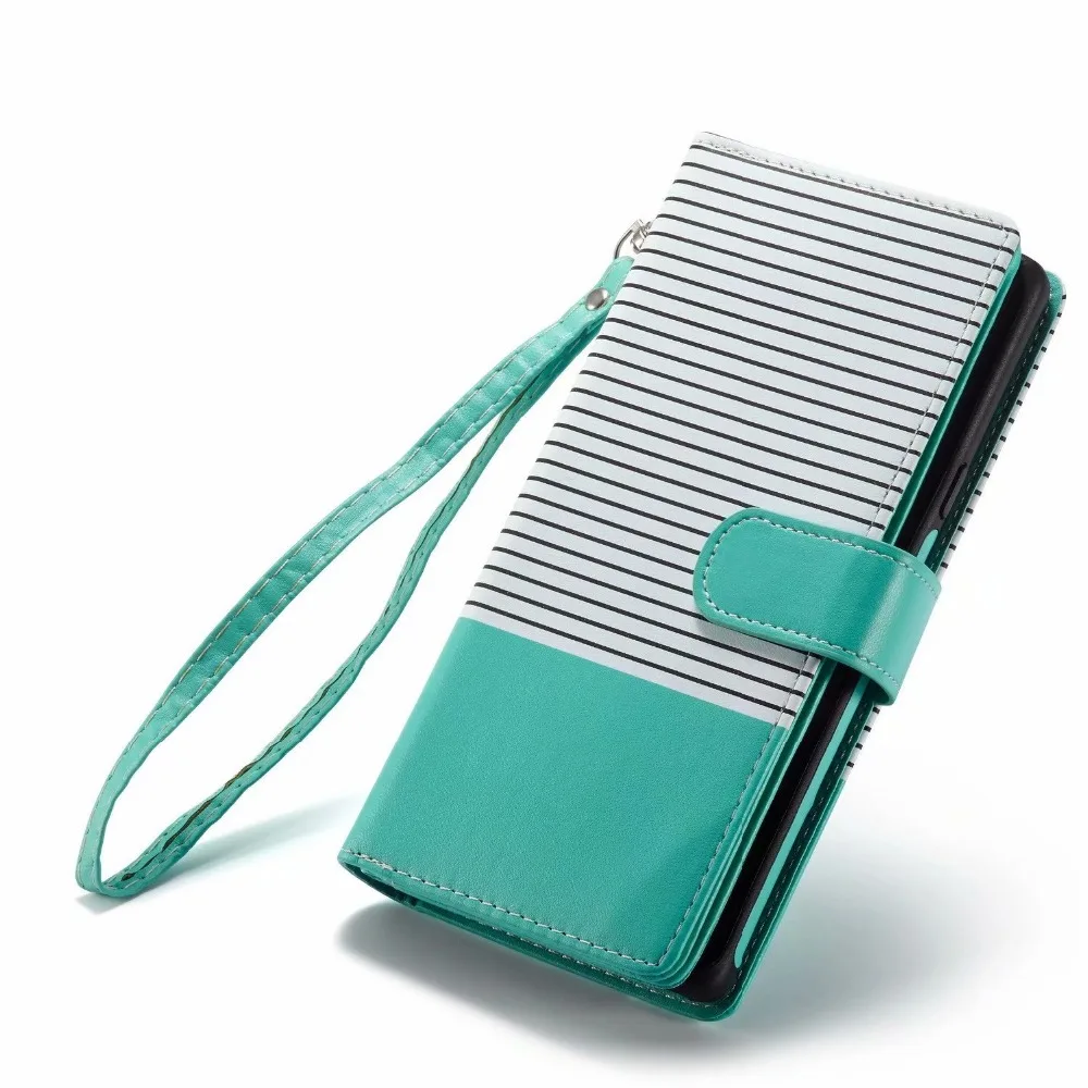 

Luxury Stripes Wallet PU Leather Flip Case for Samsung S10e Note9 Note8 S10 S9 Plus S8 Plus Magnet TPU Cover Ladies w/Hand Strap