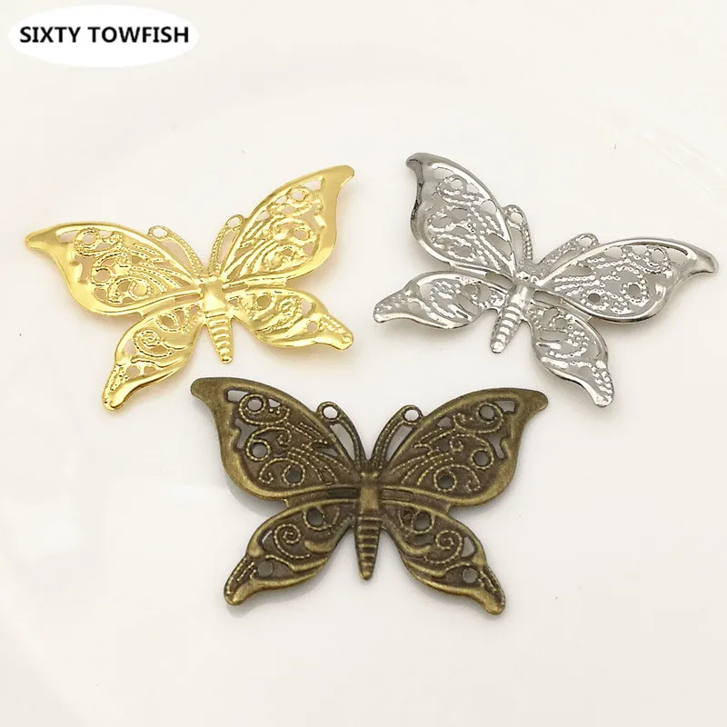 

30pcs/lot 39x26mm Gold color/White K/Antique bronze Metal Filigree Butterfly Flowers Slice Charms Setting Jewelry B100778