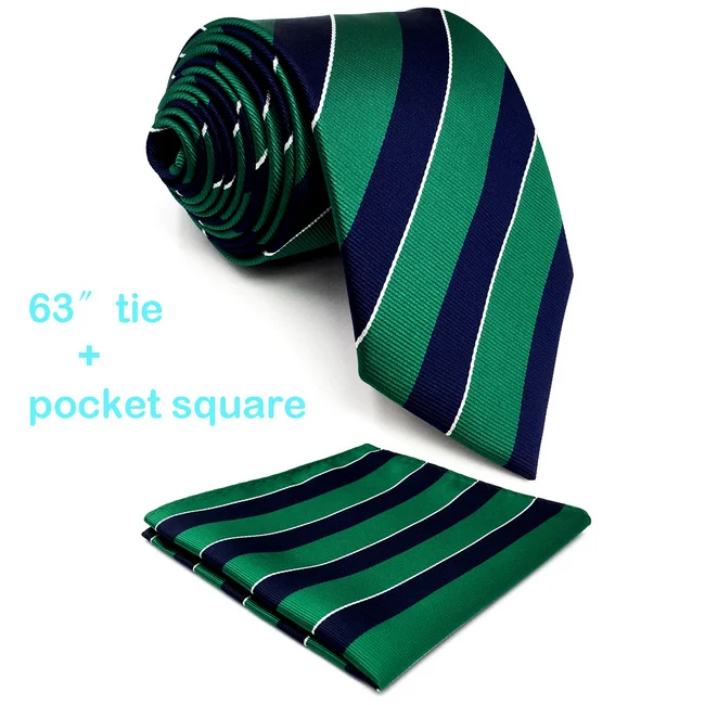 Y27 темно-зеленый полосатый удлиненный мужской галстук шейный платок-Галстук 63" - Цвет: Extra Long Tie Set