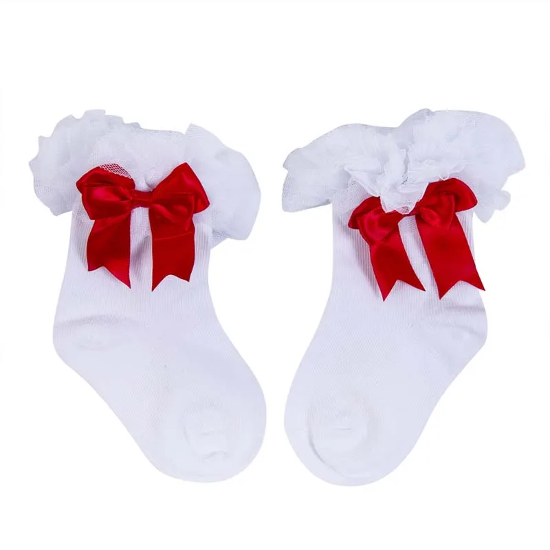 Новые детские носки для девочек, детские носки принцессы с кружевными оборками и бантом для новорожденных девочек, фатиновые носки по щиколотку - Цвет: 8
