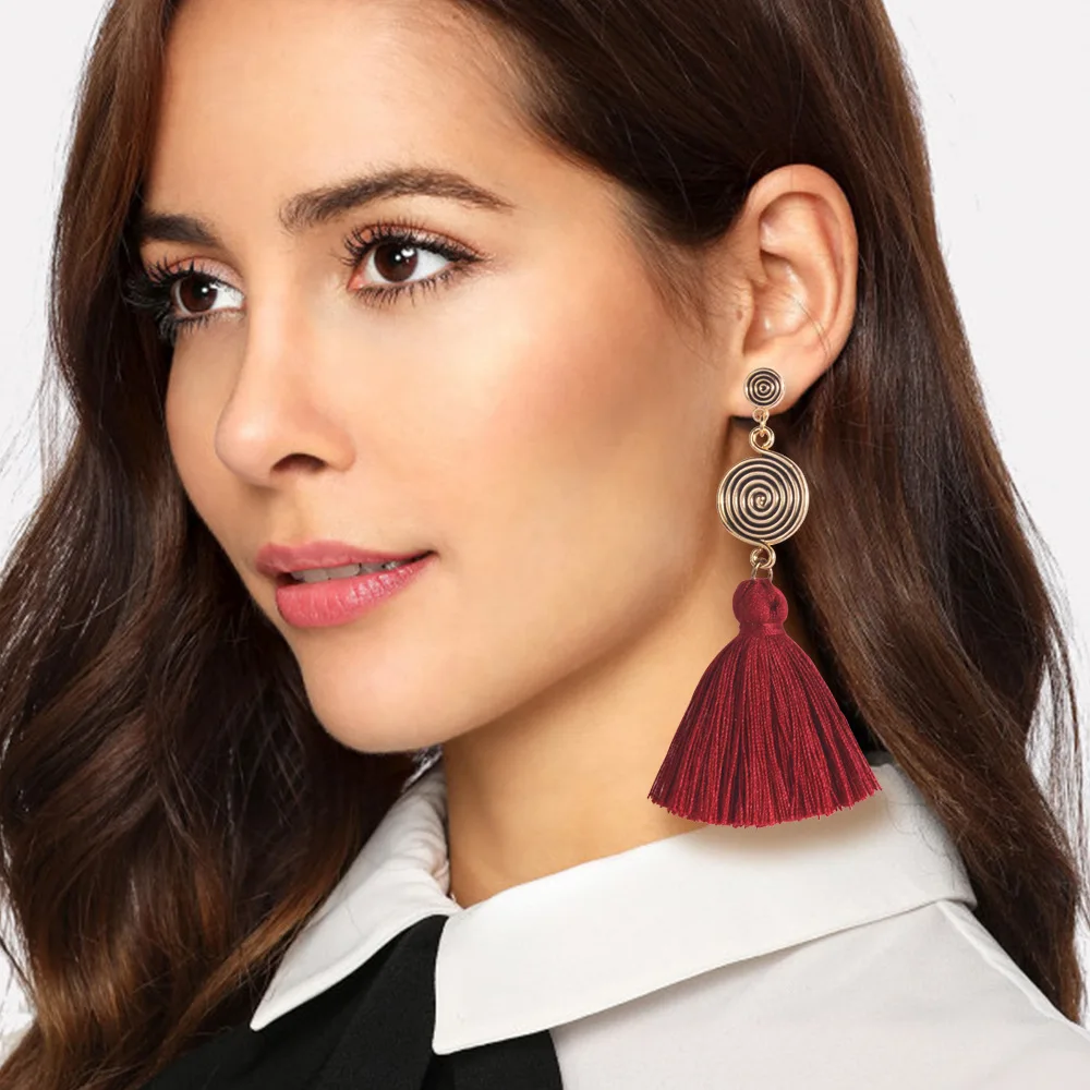 

Bohemian Big Tassel Drop Earrings For Women Lady Female Fringe Handmade Brincos Statement Fashion Woman Earring 2019 Jewelry