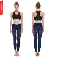 Jis mujeres yoga pantalones azul oscuro impresión digital mujeres brillantes pantalones de fitness deportes running ropa deportiva mujer