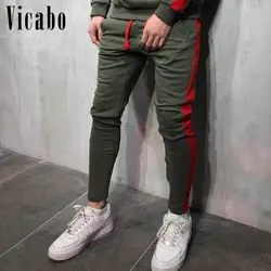 Vicabo Мода Марка стороны полосатые спортивные штаны Для мужчин Повседневное джоггеры упругие талии брюки Мужской Фитнес тренировки брюки