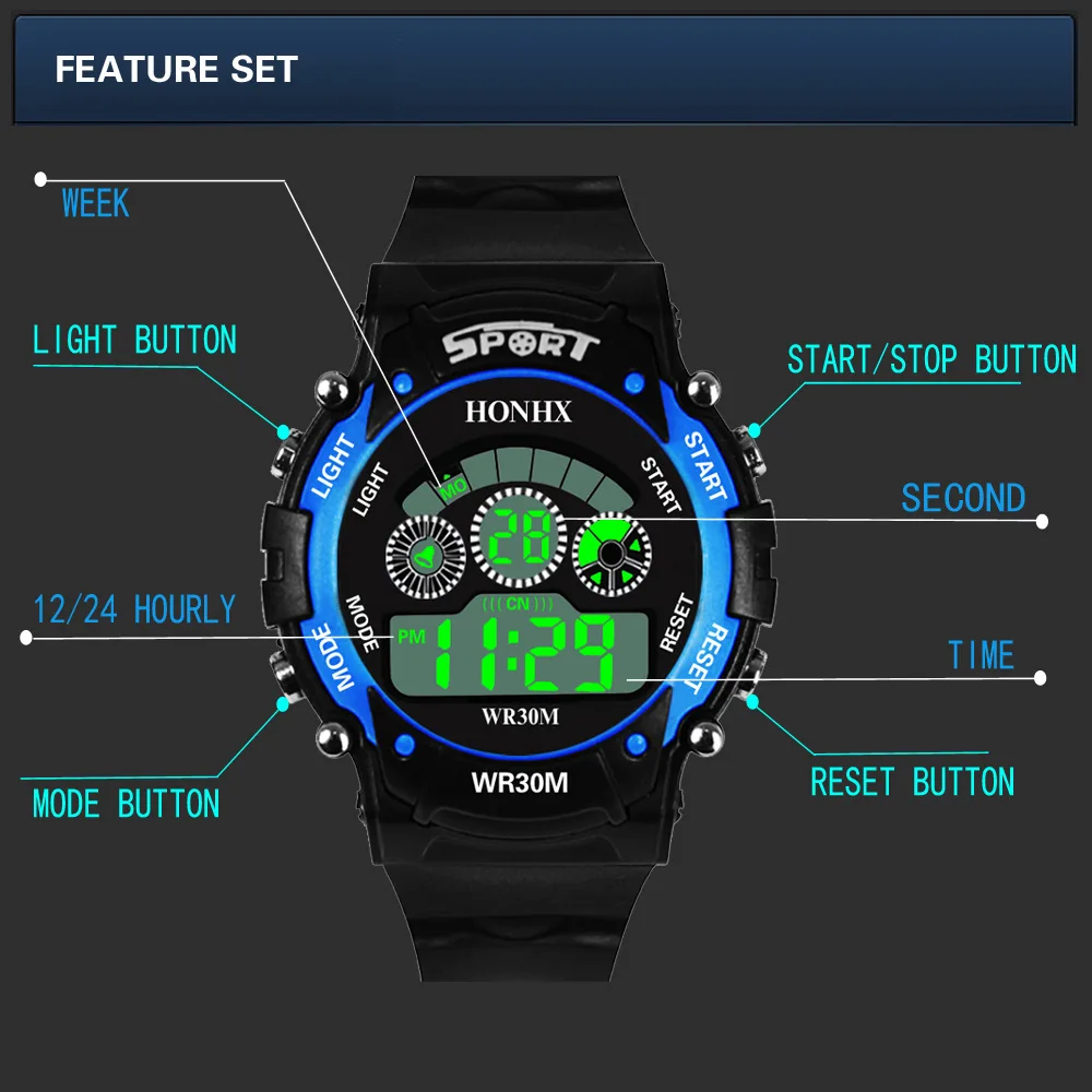 Защищенные часы спортивные водонепроницаемые цифровые светодиодные милитари часы для мужчин и женщин для мальчиков модные повседневные