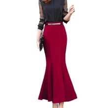 Новая модная длинная юбка-Русалка Женская весна осень высокая талия Фасонная юбка женская тонкая Плюс размер элегантные юбки 2813