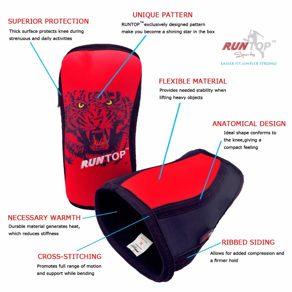 Kopen RUNTOP 7mm Neopreen Knie Mouwen Crossfit WODS Squats Gewichtheffen Powerlifting Fitness Knie Pad Brace Cap Compressie