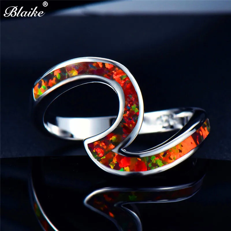 Blaike 925 пробы серебряные кольца для женщин простой синий/зеленый/оранжевый огненный опал кольцо ювелирные изделия Свадебные подарки подруге