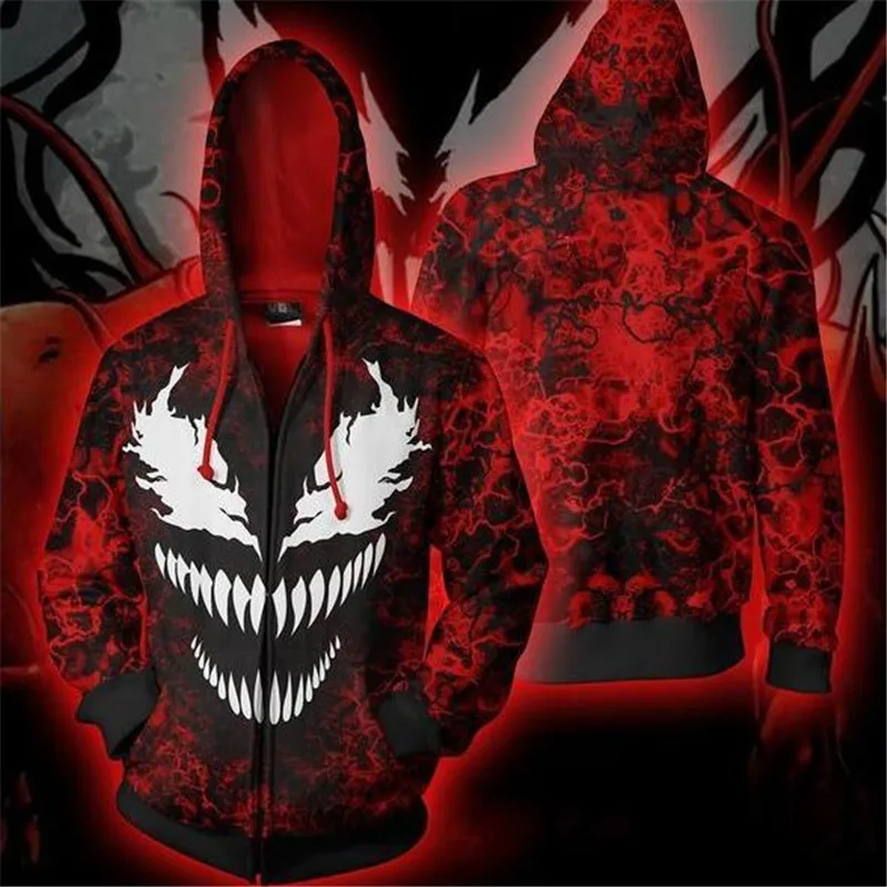 New Movie Venom Superhero Movie Zipper Sweater Hoodie Cosplay Costumes Edward Brock Eddie Brock Christmas Plus Size Pullover