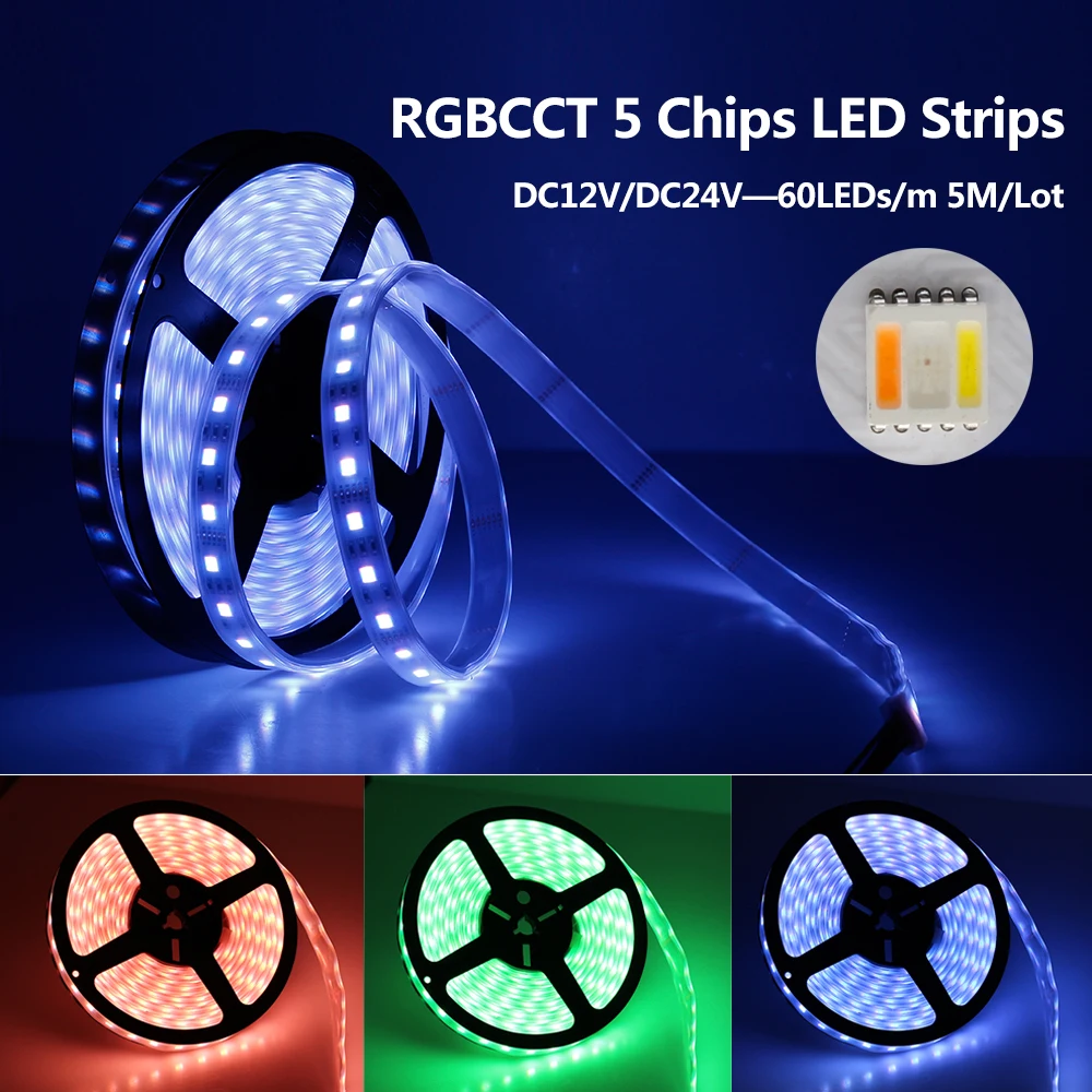 Цветная(RGB+ CCT Светодиодные ленты света 5050 60 Светодиодный s/M DC12V 5 в 1 чипы CW+ RGB+ WW гибкие светодиодные полосы, 5050 Водонепроницаемый/без Водонепроницаемый