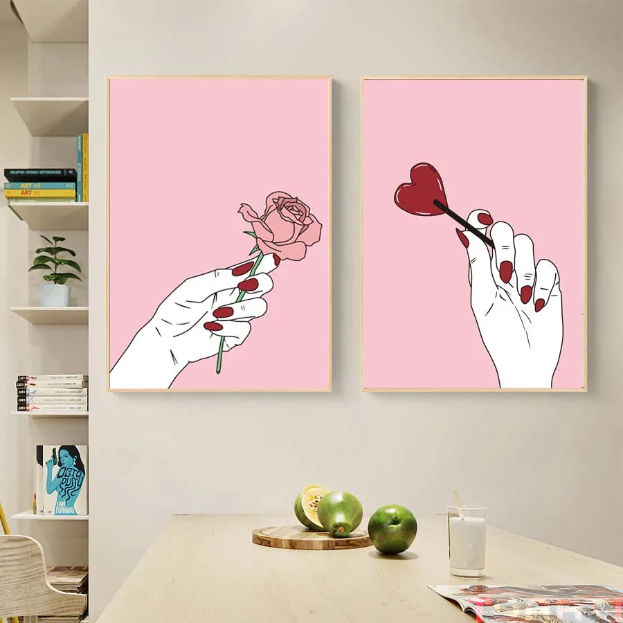 Lady-Hands-Rose-Ice-Cream-Canvas-Art-Prints-Painting-Pink-Poster-Modern-Cuadros-Modular-Wall-Picture (4)