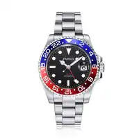 40mm PARNIS Black Sapphire Crystal Date GMT Mechanical Automatic Mens watch Sapphire mirror Replaceable tape