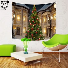PEIYUAN Tapestry New Design Warm Hut Cartoon font b Christmas b font Tree and Deer Wall