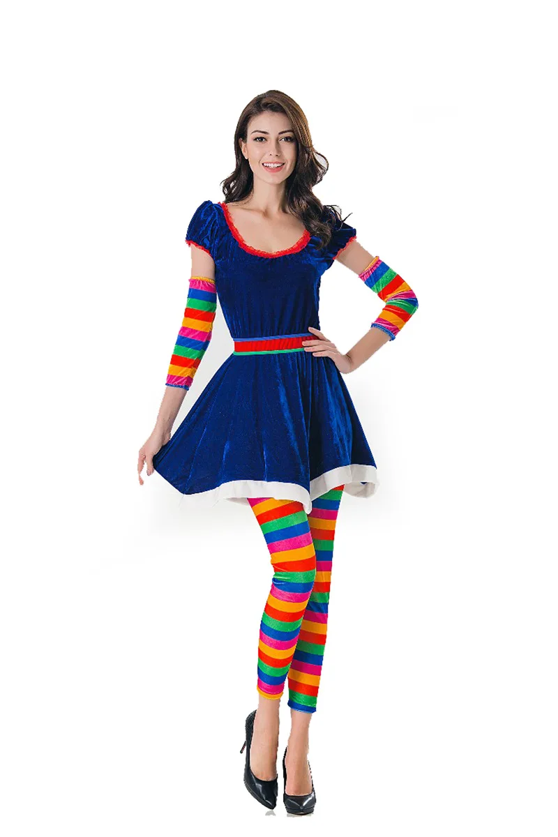 Funny dress costumes for woman rainbow Women Adult Clown Circus Cosplay