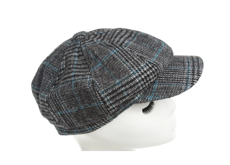 Восьмиугольная кепка осень зима мода Британский Стиль леди газетчик Кепка для любителей досуга время линии решетки открытый морозостойкие шапки - Цвет: Синий