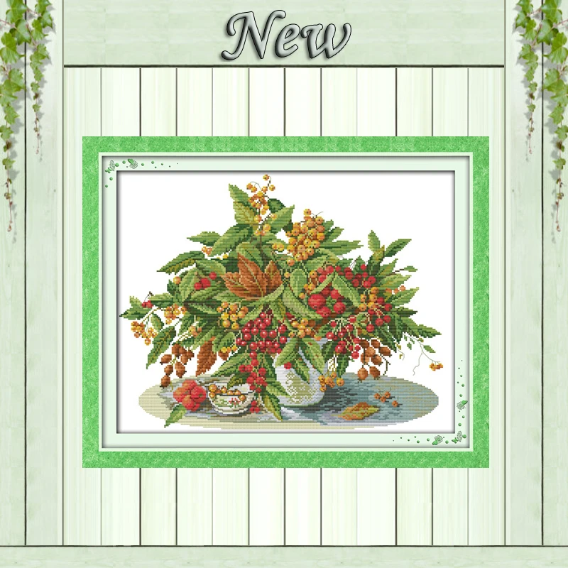 

Cherry vase,counted printed on the fabric DMC 14CT 11CT Cross Stitch kits,embroidery needlework Sets,Flowers handmade Home Decor