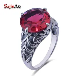 Szjinao новый бренд красный рубин ювелирные изделия Boho Обручальные кольца для Для женщин 925 серебро Ювелирные изделия из кристаллов Новый год