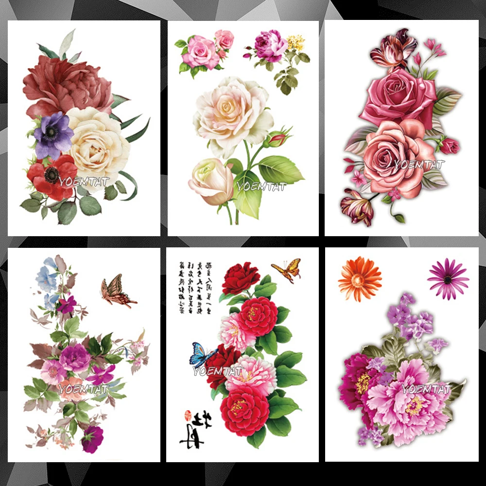 

Waterproof Temporary Tattoo Sticker Rose Peony pattern tattoo Water Transfer Flower totem body art fake tattoo For Women Men