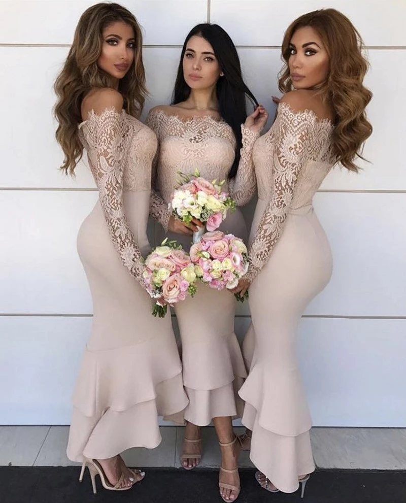long sleeve champagne bridesmaid dresses
