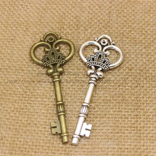 Pulchritude compras libres gran corona llave Amuletos joyería de la aleación del cinc de la vendimia llaves Amuletos 10 unids 32*84mm caliente venta