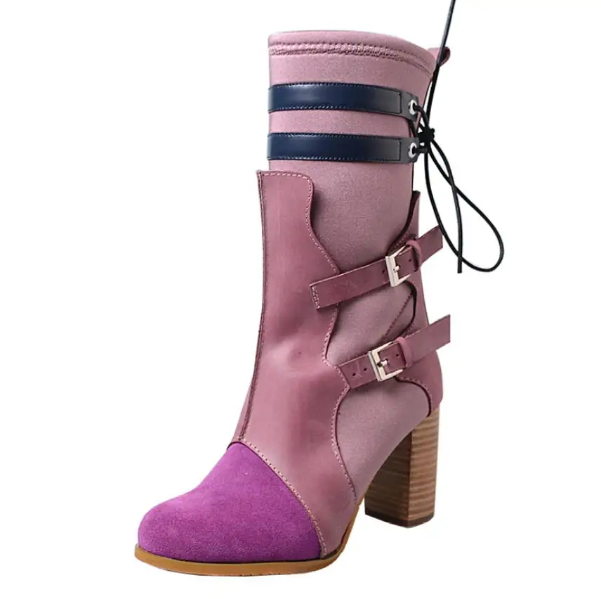 

Autumn and winter fashion, new handmade belt buckle, thick and collated elastic cloth, thin leg Martin boots.
