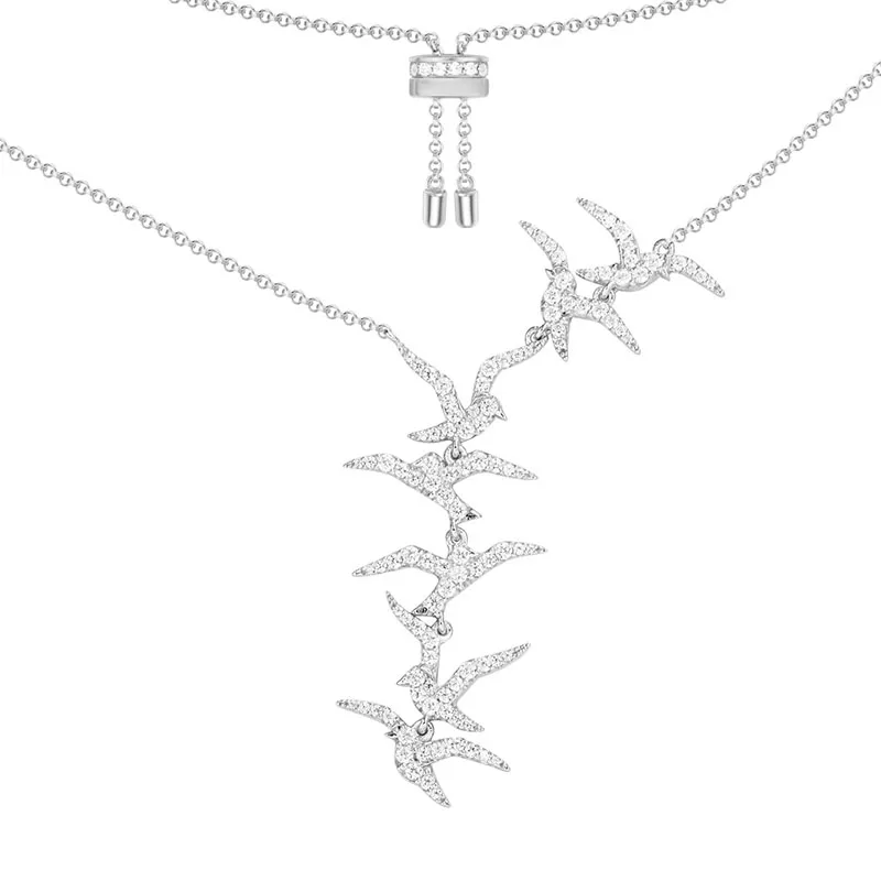 

SLJELY Designer Solid 925 Sterling Silver Swallows Necklace Adjustable Chain Micro Cubic Zirconia for Women Luxury Party Jewelry
