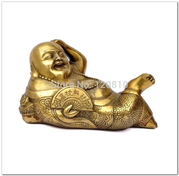 

Copper Maitreya Buddha ornaments sit back and relax enrichment Lucky Feng Shui ornaments for security and peace