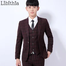 Повседневный мужской костюм приталеные блейзеры клетчатые куртки пиджак на одной пуговице одежда мужская wine винно-красная темно-серая синяя одежда Homme K296