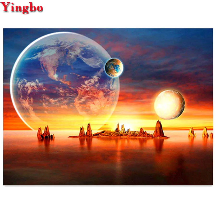 

5D Crafts DIY Diamond Mosaic universe planet Diamond Painting Full Square Round Diamond Embroidery Earth landscape home decor