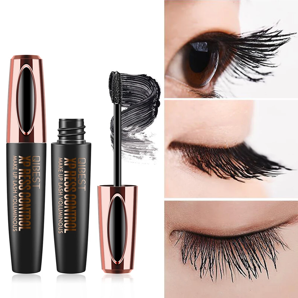 

QIBEST 4D Makeup Bushy Eyelash Mascara Silk Fiber Lash Extension Waterproof Curling Thick Black Ink For Lashes Maquiagem TSLM1