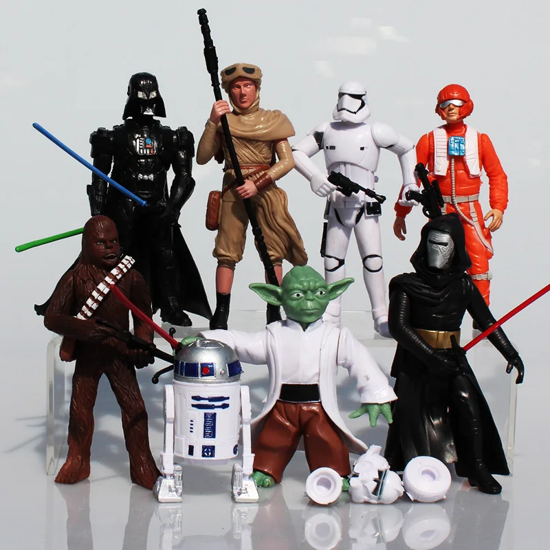 

8pcs/set Star Wars Figure Stormtrooper Darth Vader R2D2 Yoda Black Knight Clone Trooper PVC Action Figure Toy 7-11CM Male Toy