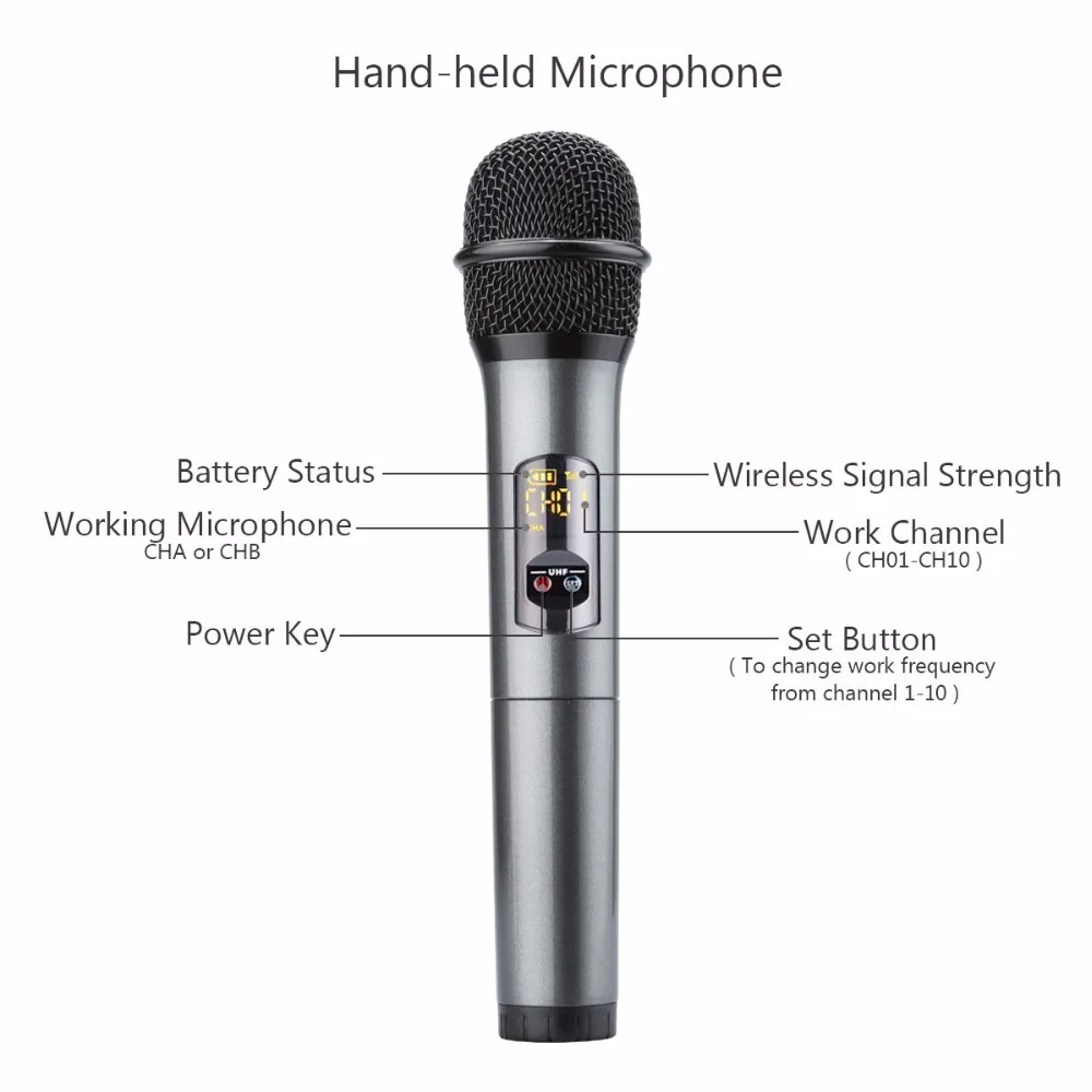 Excelvan K18U профессиональный Bluetooth 2 ручной микрофон UHF беспроводной Легкий вес с
