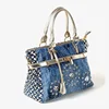 iPinee Summer 2022 Fashion womens handbag large oxford shoulder bags patchwork jean style and crystal decoration blue bag ► Photo 2/5