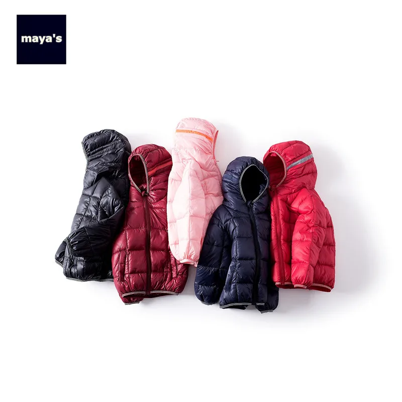 

Mayas Solid Color Winter Black Warm Children Parkas Boys Basic Soft Hooded Jacket Girls Pink Fashion Straight New Coat 81007