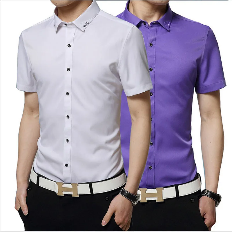 Men's Brand plus size Dress shirts 2017Summer Fashion Pure silk cotton