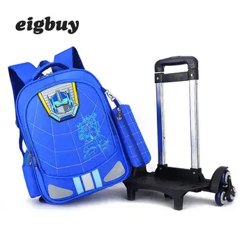 

Trolley School Bag Wheels Primary School Male Grade 3-6 Waterproof Backpacks Ridge Reduction Children School Bags With Pencil