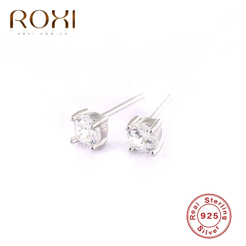Серьги ROXI из стерлингового серебра 925 пробы, серьги-гвоздики AAA с кубическим цирконием для женщин, модные ювелирные изделия, пирсинг с бриллиантами, хрустальные серьги-гвоздики