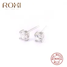 Серьги ROXI из стерлингового серебра 925 пробы, серьги-гвоздики AAA с кубическим цирконием для женщин, модные ювелирные изделия, пирсинг с бриллиантами, хрустальные серьги-гвоздики