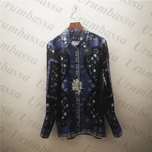 Women's ethnic style print Shirts Brand new design long sleeves Shirts & Blouses Top A226 yellow pleated design plain cold shoulder long sleeves blouses