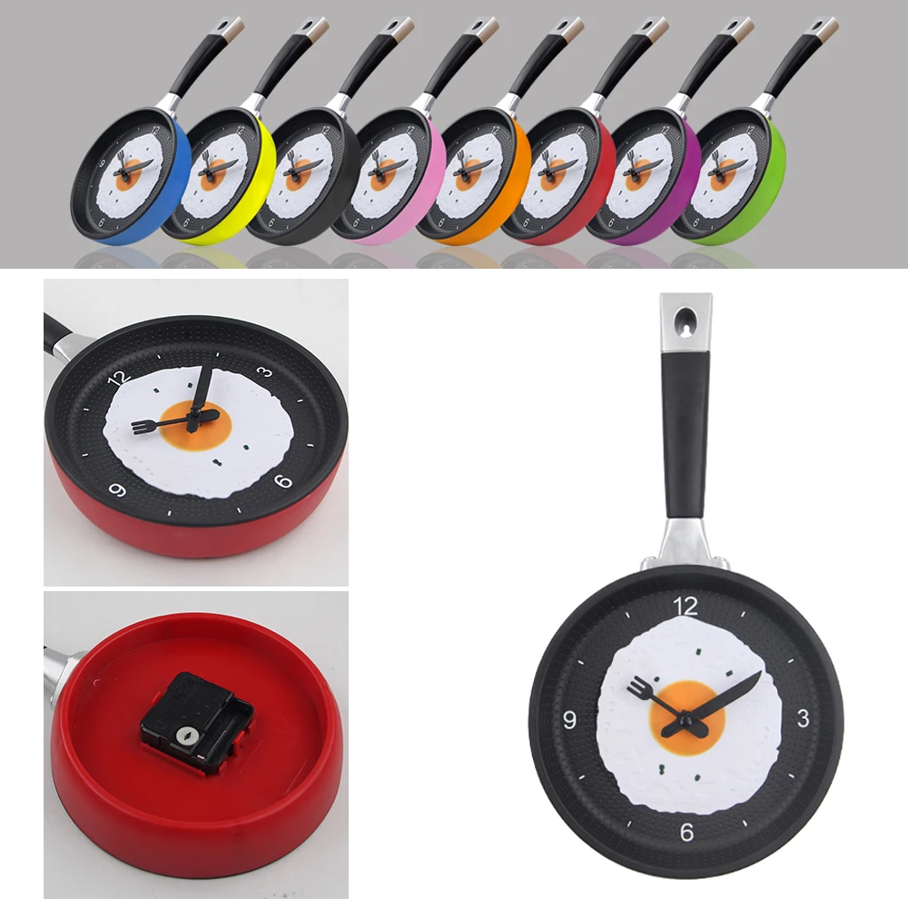

2019 New Arrival Lovely Design Fried Pan Clock Plastic Kitchen Wall Clock for Home Decoration Quartz Time Clocks Horloge Murale