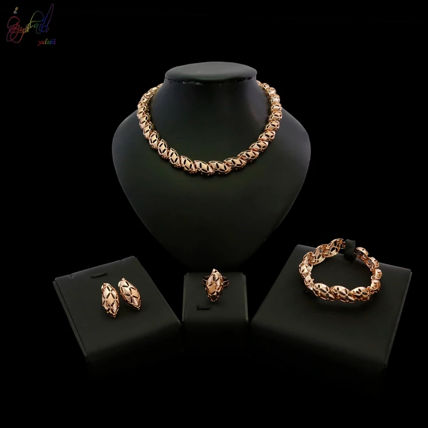 

YULAILI 2018 Free Shipping Wedding Costume Bridesmaid Gold Color Plating Alloy Jewelry Sets