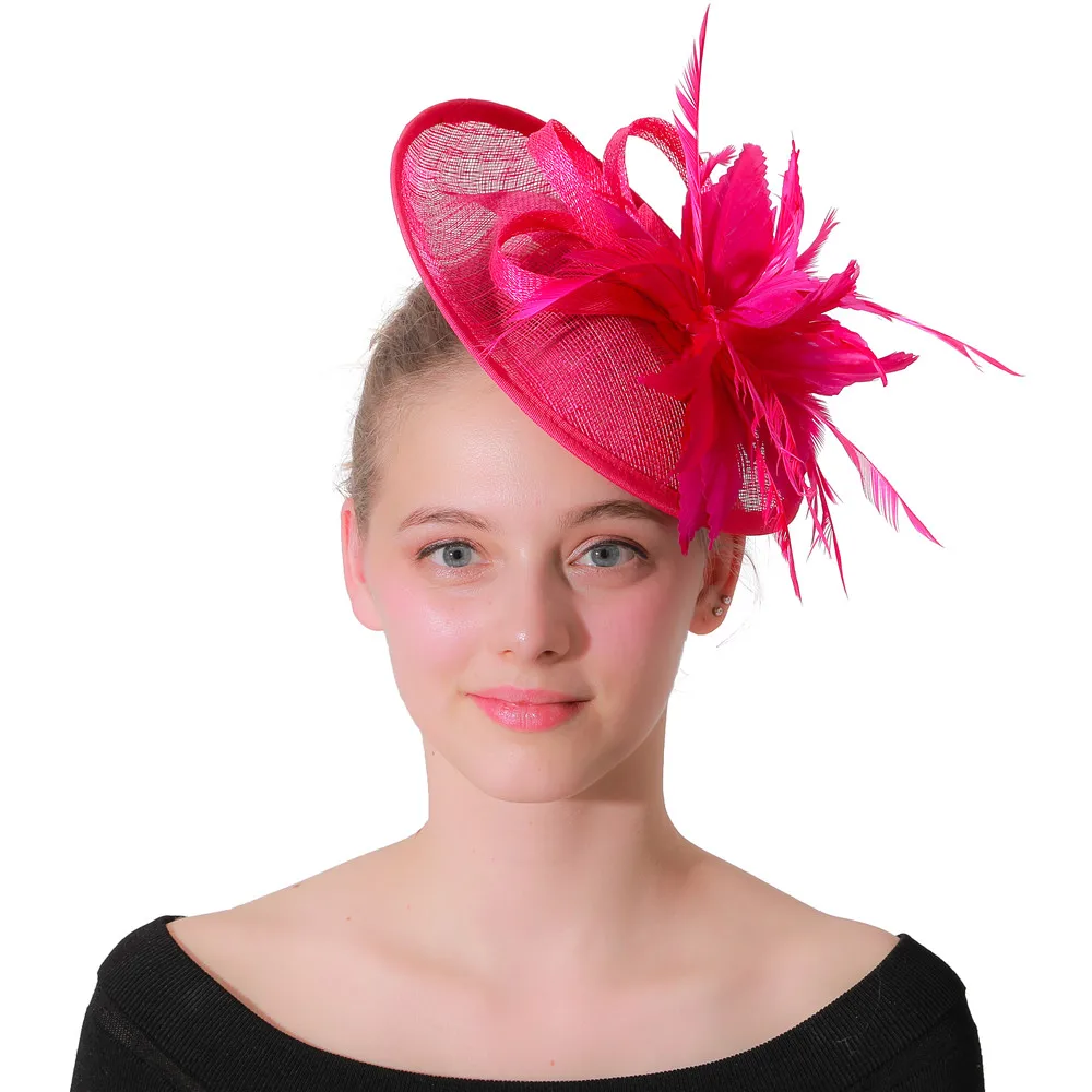 Sinamay Fascinators головных полос шляпа Элегантная Леди Филиппины Топ перо головной убор для женщин официальная вечеринка коктейль праздничный головной убор XMF209