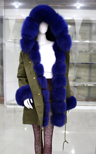 blue Linhaoshengyue Модные женские пальто с мехом лисы и кроличий мех внутри зимние теплые модные - Цвет: blue