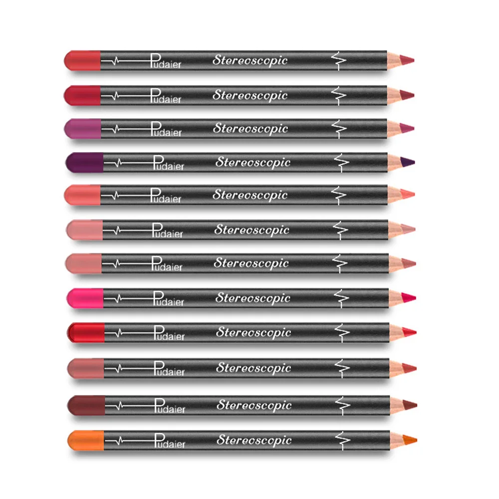 12Pcs/Set Waterproof Pencil Lipstick Set Pen Matte Lip Liner Long